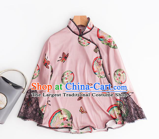 Chinese Traditional Embroidered Phoenix Pink Shirt Tang Suit Upper Outer Garment Costume Classical Blouse