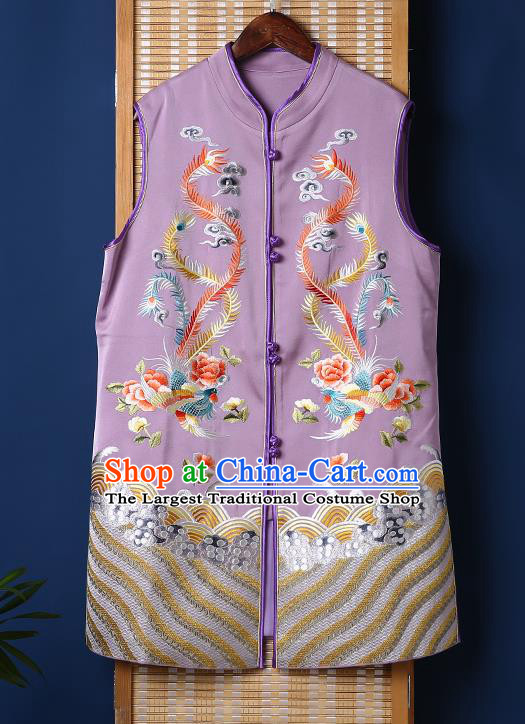 Chinese Embroidered Vest Tang Suit Violet Brocade Waistcoat National Upper Outer Garment