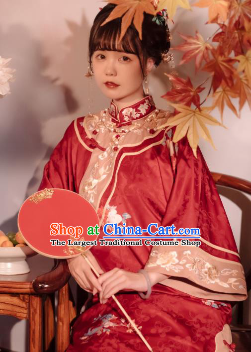 Chinese Traditional Embroidered Xiuhe Suit Bride Red Blouse and Skirt Full Set Tang Suit Wedding Costumes