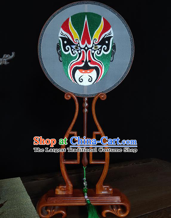 China Handmade Beijing Opera Silk Fan Embroidered Round Fan Suzhou Embroidery Green Facial Makeup Fans