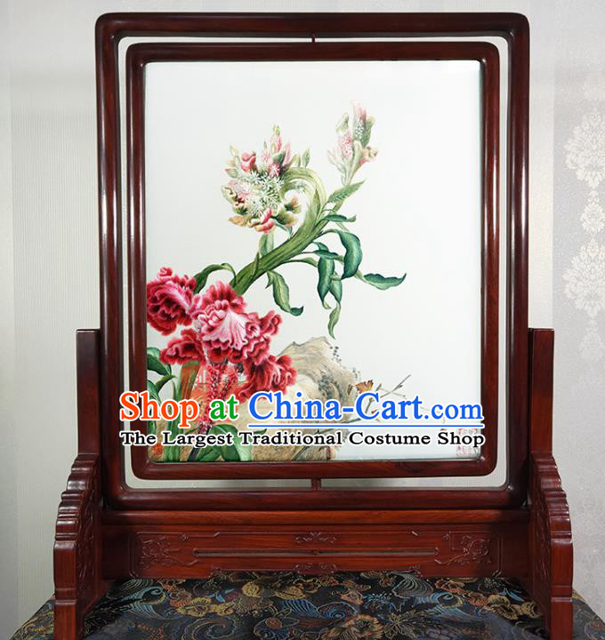 Chinese Traditional Birds and Flowers Painting Screen Handmade Embroidered Craft Suzhou Embroidery Decoration