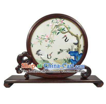 Chinese Embroidery Crane Painting Table Screen Suzhou Double Side Embroidered Screen Traditional Rosewood Decoration Craft