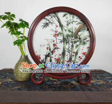 China Suzhou Embroidery Bamboo Plum Craft Exquisite Embroidered Desk Decoration Handmade Table Screen