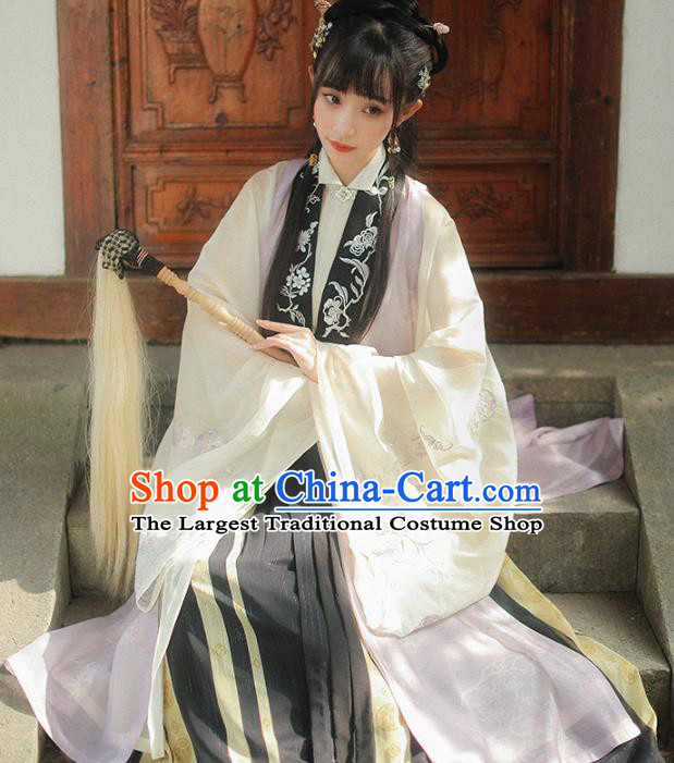 China Ancient Taoist Nun Costumes Traditional Ming Dynasty Hanfu Clothing Long Vest Gown and Skirt Complete Set