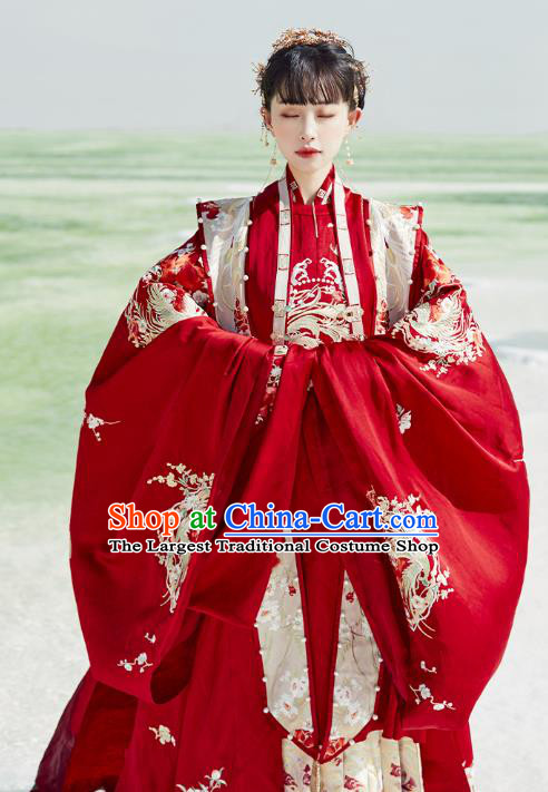 China Ancient Wedding Embroidered Costumes Traditional Ming Dynasty Bride Hanfu Clothing Complete Set