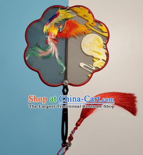 China Suzhou Embroidery Phoenix Silk Fan Handmade Double Side Hanfu Fan Traditional Embroidered Palace Fan