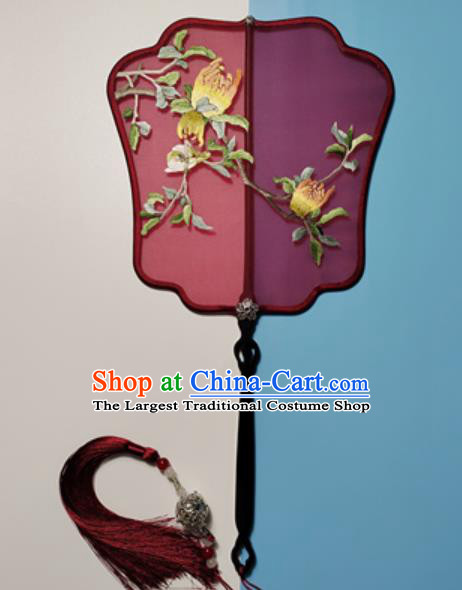 Handmade Purple Silk Palace Fan Traditional China Suzhou Embroidery Fans Hanfu Classical Dance Embroidered Fan