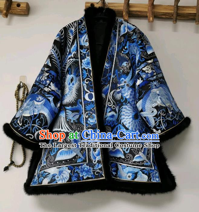 China Tang Suit Cotton Padded Jacket National Winter Coat Traditional Embroidered Costume