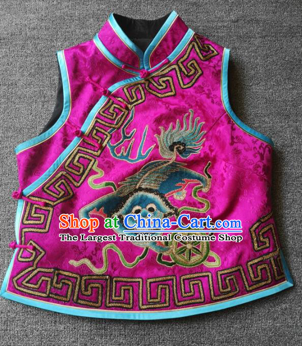 China National Rosy Silk Vest Traditional Tang Suit Upper Outer Garment Women Embroidered Waistcoat