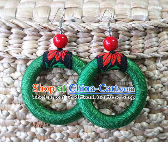 Handmade China Ethnic Green Waxed Thread Earrings Traditional Miao Nationality Ear Accessories