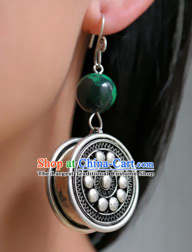 Traditional China Ethnic Folk Dance Accessories Miao Nationality Handmade Silver Earrings