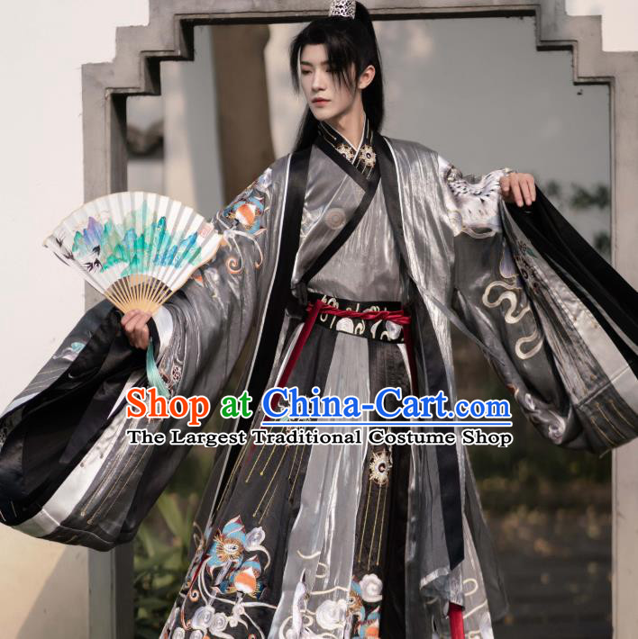 China Ancient Prince Embroidered Costume Traditional Jin Dynasty Scholar Hanfu Clothing for Men