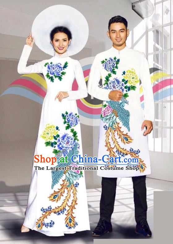 Traditional Vietnamese Wedding Ao Dai Qipao Dress and Pants Asian Vietnam Classical Cheongsam Bride Costumes