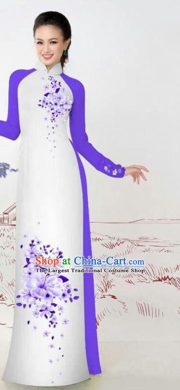 Vietnamese Lilac Cheongsam Custom Asian Vietnam Ao Dai Costume Traditional Bride Uniforms Long Dress with Pants