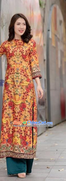 Traditional Vietnamese Court Costumes Asian Women Classical Cheongsam Vietnam Ao Dai Clothing Qipao Dress with Pants