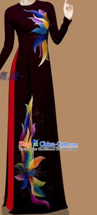 Vietnamese Bride Dress Vietnam Women Qipao with Pants Traditional Custom Ao Dai Dress Clothing Asian Black Cheongsam