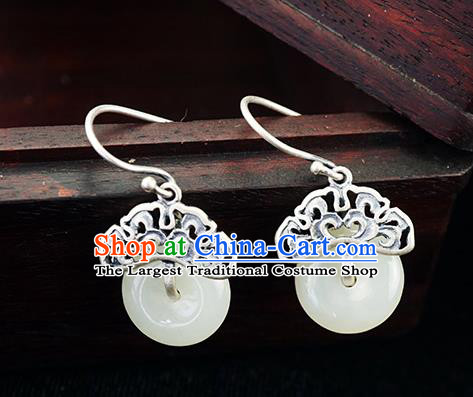 Top Grade Chinese Classical Jade Earrings Traditional Handmade Silver Ear Jewelry Cheongsam Accessories