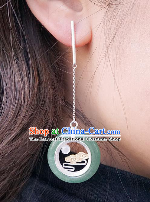 Top Grade Chinese Handmade Silver Carving Cloud Ear Jewelry Traditional Accessories Classical Cheongsam Aventurine Earrings