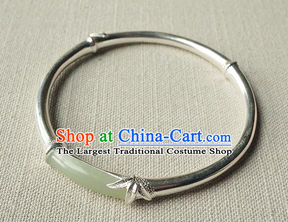 Chinese Traditional Silver Bamboo Bangle Accessories Ancient Princess Jade Bracelet Jewelry