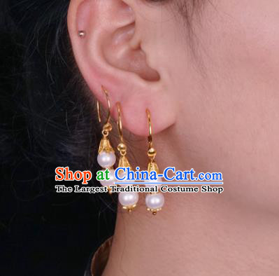 Top Grade Chinese Classical Court Pearls Earrings Traditional Handmade Ear Jewelry Qing Dynasty Palace Lady Accessories