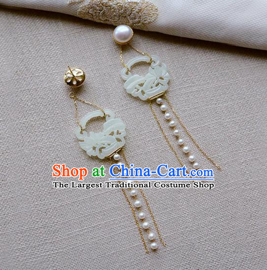 Top Grade Chinese Handmade Pearls Tassel Ear Jewelry Classical Jade Earrings Traditional Accessories