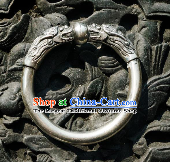 Chinese Traditional Silver Carving Dragon Bangle Accessories Handmade Bracelet Jewelry