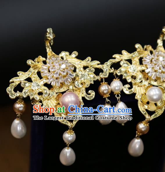 Chinese Classical Zircon Hair Sticks Hair Accessories Traditional Wedding Golden Hairpins