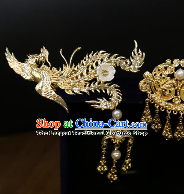 Chinese Classical Hair Accessories Traditional Wedding Hairpins Golden Phoenix Hair Sticks