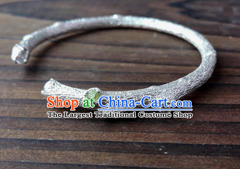 Chinese Traditional Gems Bangle Accessories Handmade Silver Carving Branch Bracelet Jewelry