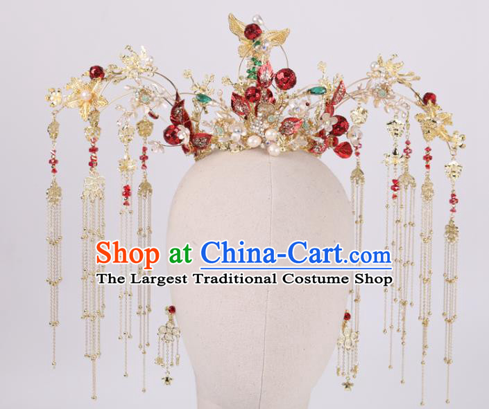 Chinese Wedding Phoenix Coronet Hair Accessories Traditional Bride Hairpins Xiuhe Suit Hair Crown Full Set