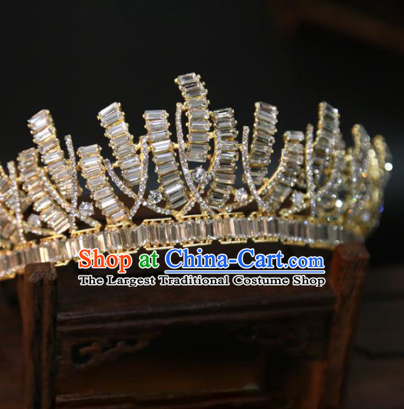 Top Grade Handmade Golden Royal Crown Europe Princess Wedding Hair Jewelry Zircon Accessories