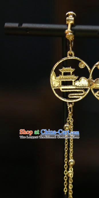 Chinese Handmade Golden Ear Jewelry Traditional Wedding Accessories Classical Tassel Earrings