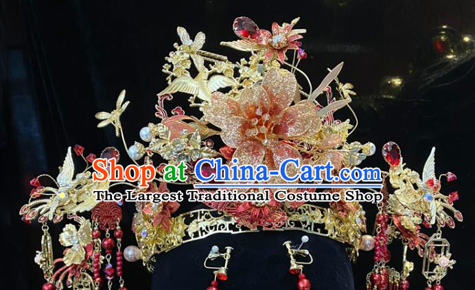 Chinese Traditional Hair Accessories Classical Flowers Hair Crown Wedding Xiuhe Suit Phoenix Coronet