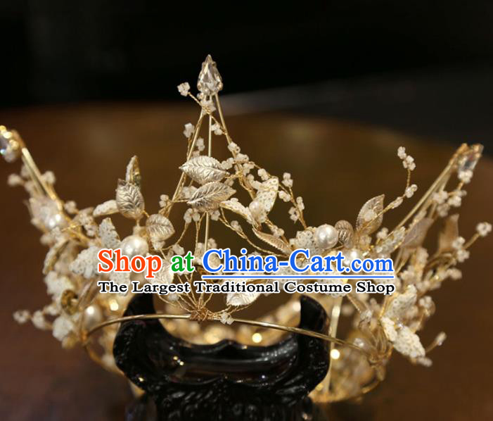 Top Wedding Golden Leaf Royal Crown Handmade Bride Accessories Europe Princess Hair Jewelry