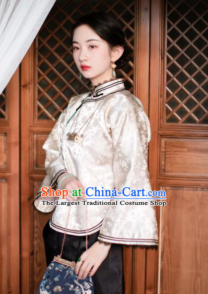 Chinese Traditional Tang Suit Upper Outer Garment White Silk Jacket for Women