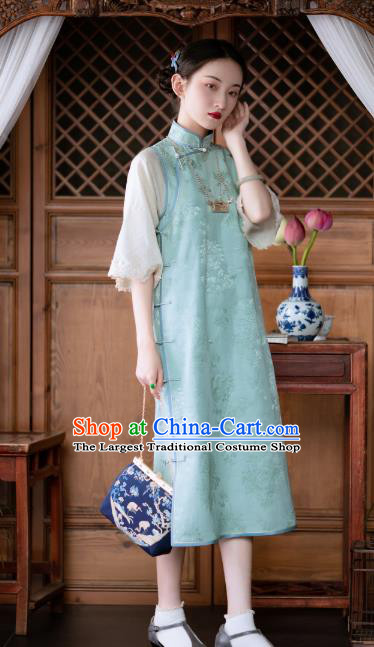 Chinese Light Blue Silk Qipao Dress Republic of China Traditional Costume National Cheongsam