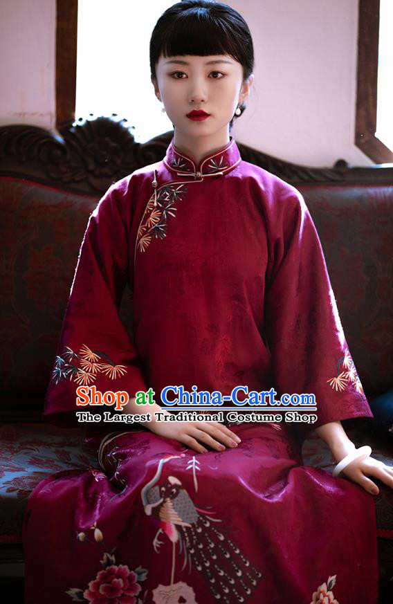 Chinese Classical Purple Silk Qipao Dress China Traditional National Cheongsam Qing Dynasty Noble Woman Costume