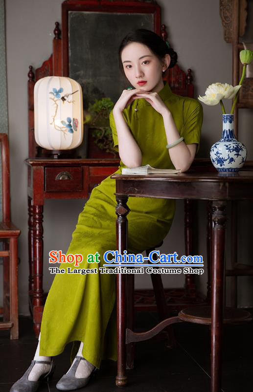 Chinese Traditional Women Cheongsam National Costume Classical Olive Green Qipao Dress