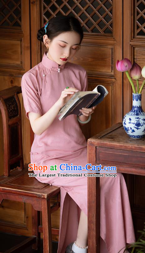 Chinese National Costume Classical Pink Qipao Dress Traditional Women Cheongsam