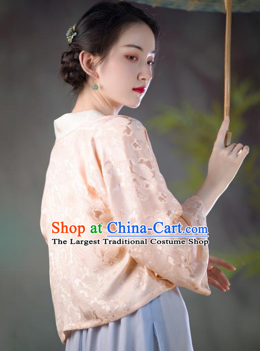 Chinese Traditional Song Dynasty Clothing Classical Pink BeiZi National Shirt Tang Suit Upper Outer Garment for Women