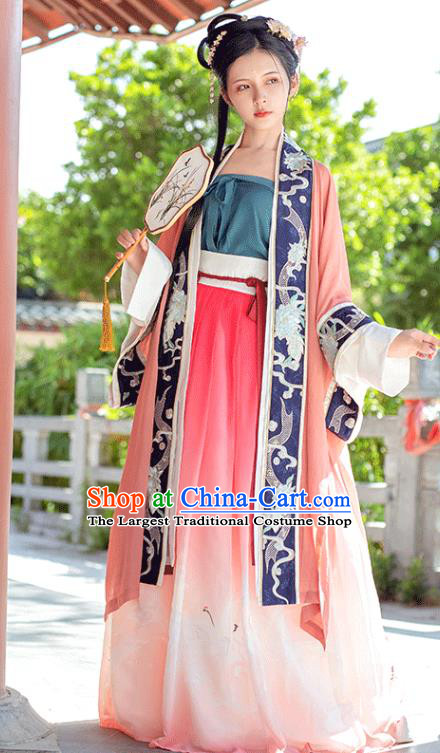 China Ancient Patrician Female Embroidered Hanfu Dress Traditional Song Dynasty Noble Lady Clothing