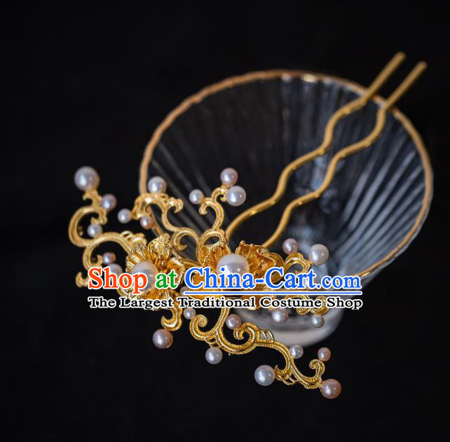 Handmade China Ming Dynasty Court Lady Hair Accessories Ancient Princess Golden Plum Blossom Hairpin