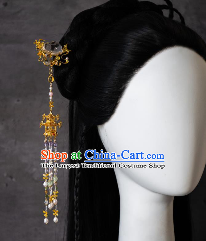 China Ancient Princess Osmanthus Rabbit Hairpin Ming Dynasty Gilding Hair Accessories Palace Tassel Step Shake