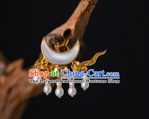 China Ancient Palace Empress Gilding Hairpins Hair Claws Ming Dynasty Opal Moon Hair Accessories