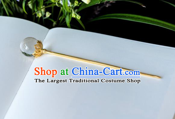 China Song Dynasty Crystal Quartz Hair Stick Ancient Gilding Lotus Hair Accessories Traditional Hairpin