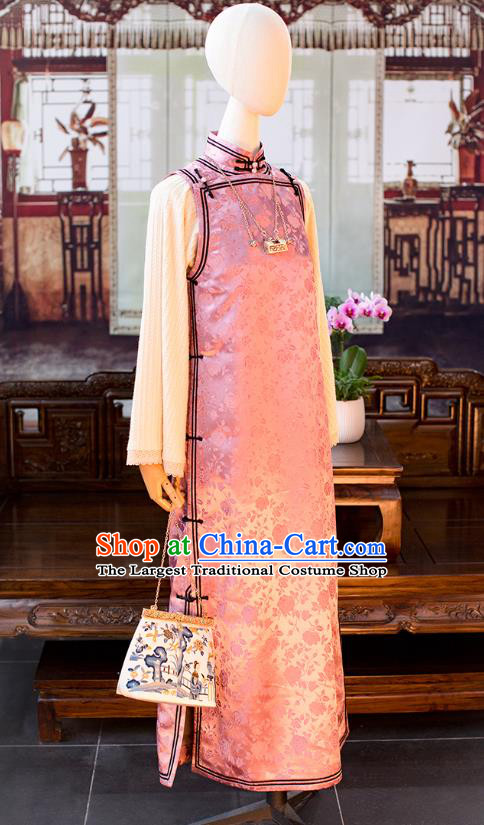 China Classical Lilac Silk Cheongsam Traditional Qipao Costume National Women Dress