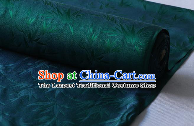 Asian Chinese Hanfu Cloth Traditional Bamboo Pattern Design Dark Green Silk Drapery Mulberry Silk Fabric