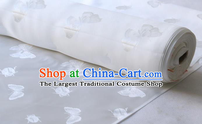 Asian Traditional Butterfly Ladybird Pattern Design White Mulberry Silk Fabric Chinese Silk Drapery Hanfu Satin Cloth