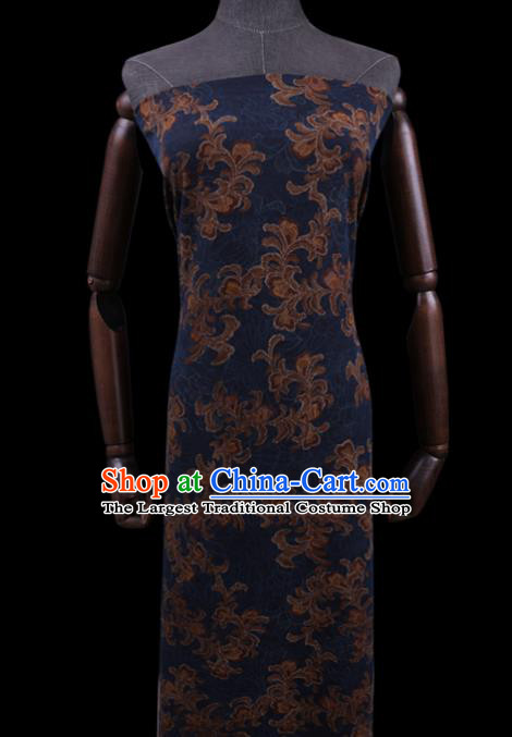 Asian Traditional Cheongsam Deep Blue Watered Gauze Fabric Chinese Classical Pattern Silk Drapery Cloth