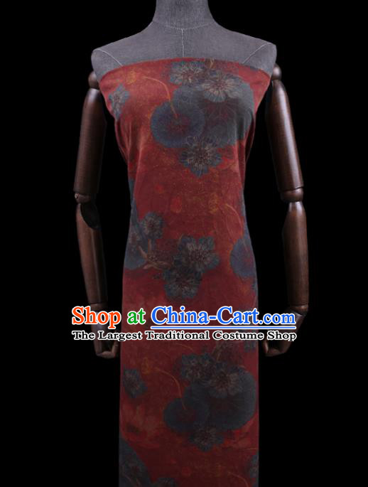 Asian Watered Gauze Fabric Traditional Cheongsam Cloth Chinese Classical Lotus Pattern Red Silk Drapery